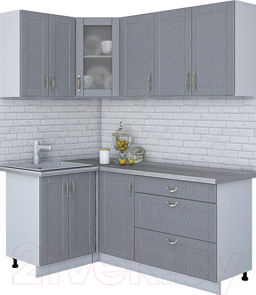 Изображение товара Кухонный гарнитур Интерлиния Мила Крафт 1.2x1.8 (дуб серый/дуб серый/травертин серый)