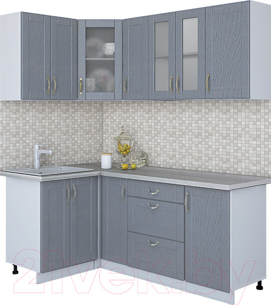 Изображение товара Кухонный гарнитур Интерлиния Мила Крафт 1.2x1.9 (дуб серый/дуб серый/травертин серый)