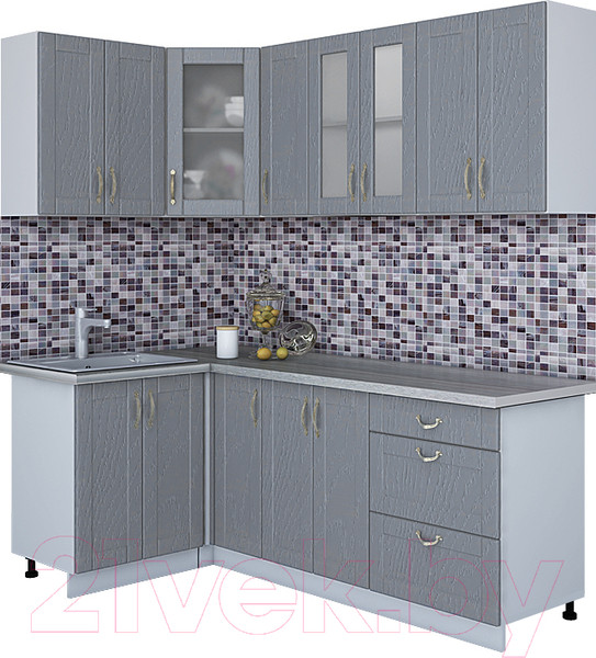 Изображение товара Кухонный гарнитур Интерлиния Мила Крафт 1.2x2.1 (дуб серый/дуб серый/травертин серый)