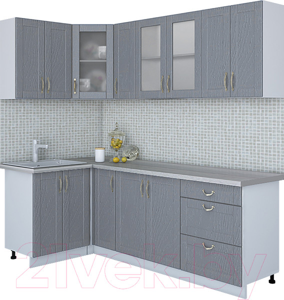 Изображение товара Кухонный гарнитур Интерлиния Мила Крафт 1.2x2.3 (дуб серый/дуб серый/травертин серый)