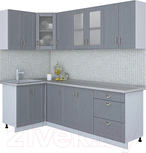 Изображение товара Кухонный гарнитур Интерлиния Мила Крафт 1.2x2.4 (дуб серый/дуб серый/травертин серый)