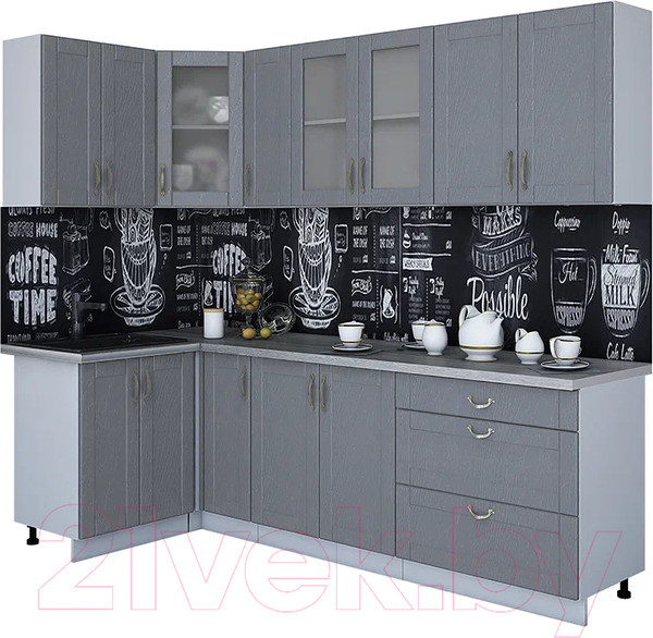 Изображение товара Кухонный гарнитур Интерлиния Мила Крафт 1.2x2.5 (дуб серый/дуб серый/травертин серый)