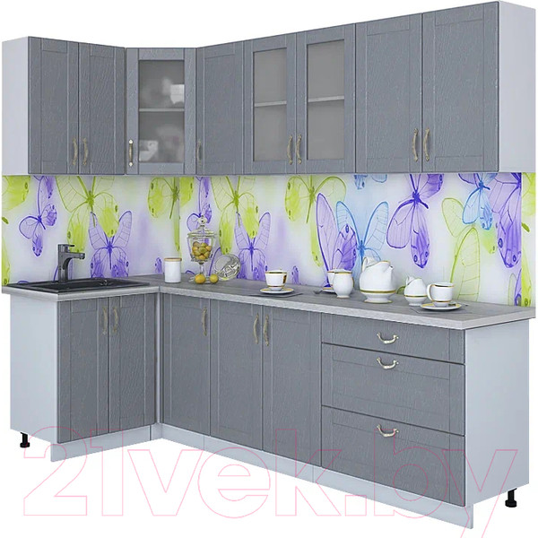Изображение товара Кухонный гарнитур Интерлиния Мила Крафт 1.2x2.6 (дуб серый/дуб серый/травертин серый)