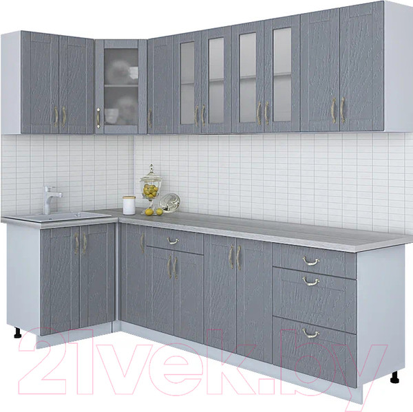 Изображение товара Кухонный гарнитур Интерлиния Мила Крафт 1.2x2.7 (дуб серый/дуб серый/травертин серый)