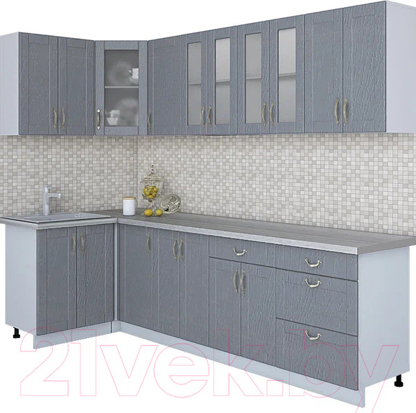 Изображение товара Кухонный гарнитур Интерлиния Мила Крафт 1.2x2.8 (дуб серый/дуб серый/травертин серый)
