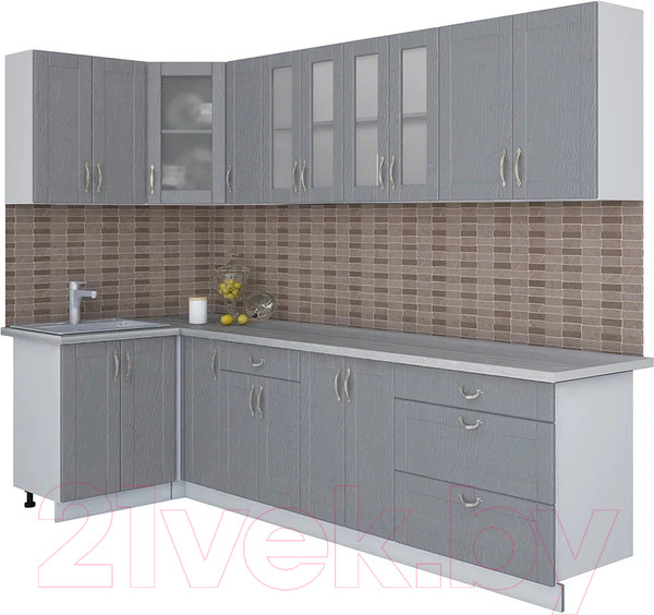 Изображение товара Кухонный гарнитур Интерлиния Мила Крафт 1.2x2.9 (дуб серый/дуб серый/травертин серый)