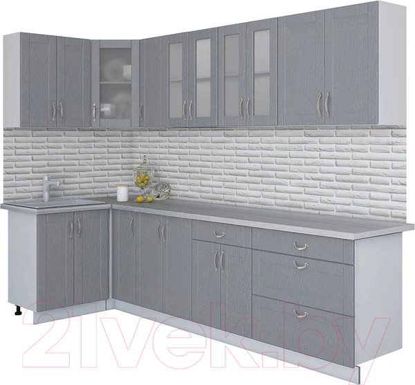 Изображение товара Кухонный гарнитур Интерлиния Мила Крафт 1.2x3.0 (дуб серый/дуб серый/травертин серый)