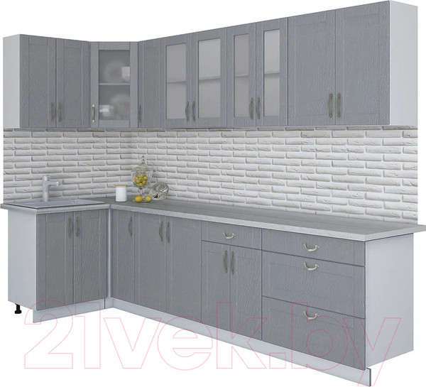 Изображение товара Кухонный гарнитур Интерлиния Мила Крафт 1.2x3.1 (дуб серый/дуб серый/травертин серый)