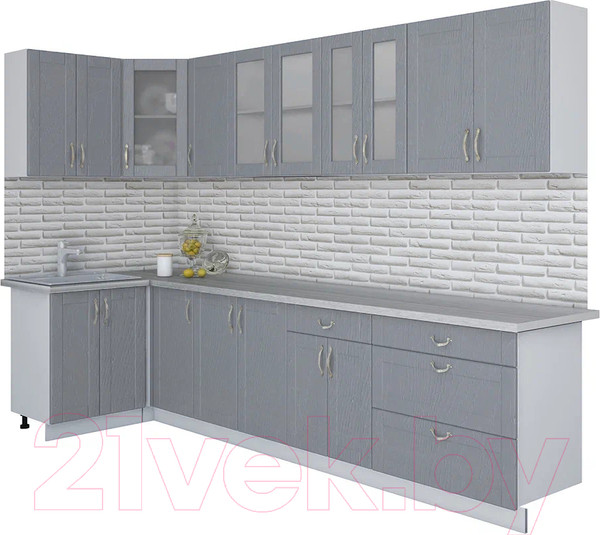 Изображение товара Кухонный гарнитур Интерлиния Мила Крафт 1.2x3.2 (дуб серый/дуб серый/травертин серый)