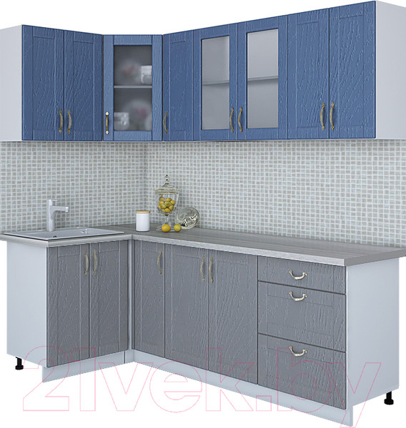 Изображение товара Кухонный гарнитур Интерлиния Мила Крафт 1.2x2.3 (дуб серый/дуб лазурный/травертин серый)