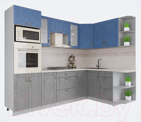 Изображение товара Кухонный гарнитур Интерлиния Мила Крафт 1.68x2.6 правая (дуб серый/дуб лазурный/травертин серый)