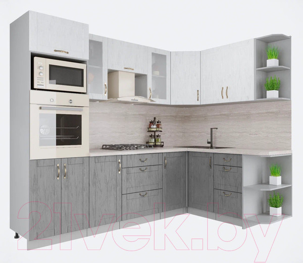 Изображение товара Кухонный гарнитур Интерлиния Мила Крафт 1.68x2.6 правая (дуб серый/дуб полярный/травертин серый)