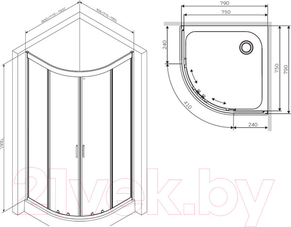Изображение товара Душевой уголок AM.PM Gem W90G-401-080BT