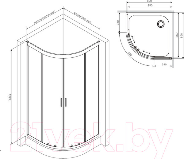 Изображение товара Душевой уголок AM.PM Gem W90G-401-090BT