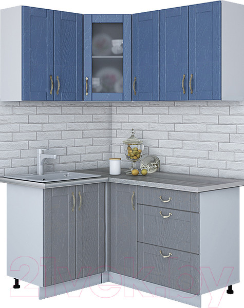 Изображение товара Кухонный гарнитур Интерлиния Мила Крафт 1.2x1.5 (дуб серый/дуб лазурный/травертин серый)