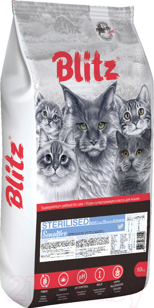 Изображение товара Сухой корм для кошек Blitz Pets Sensitive Sterilised Cats Turkey / 4412 (10кг)