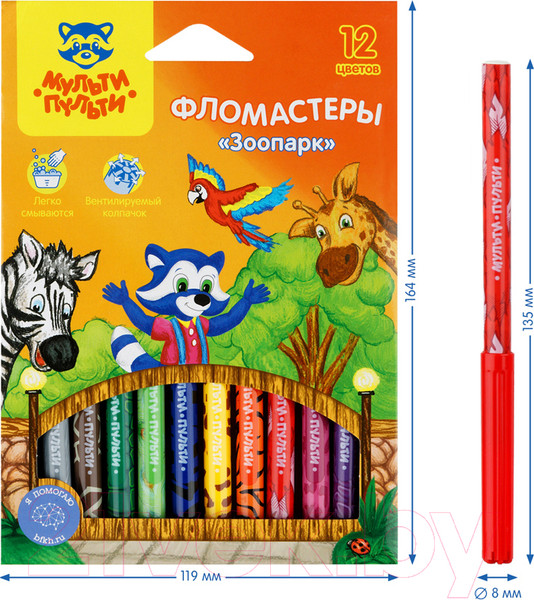 Изображение товара Фломастеры Мульти-пульти Зоопарк / WP_94765 (12цв)