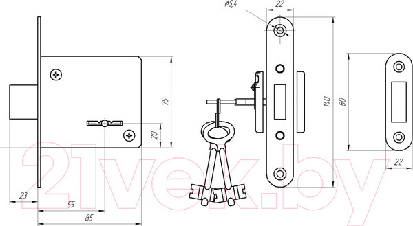 Изображение товара Замок врезной Зенит ЗВ 8-4.1 5 ключей
