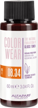 Изображение товара Крем-краска для волос Alfaparf Milano Color Wear Gloss Toner 08.34 (60мл, Soft Light Golden Copper Blonde)