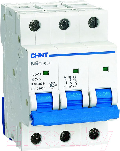 Изображение товара Выключатель автоматический Chint NB1-63H 3P 20A 10кА D (R) / 179884
