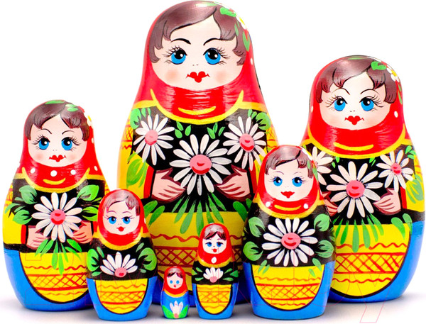 Изображение товара Матрешка сувенирная Брестская Фабрика Сувениров С маргаритками в красном платке / 7056