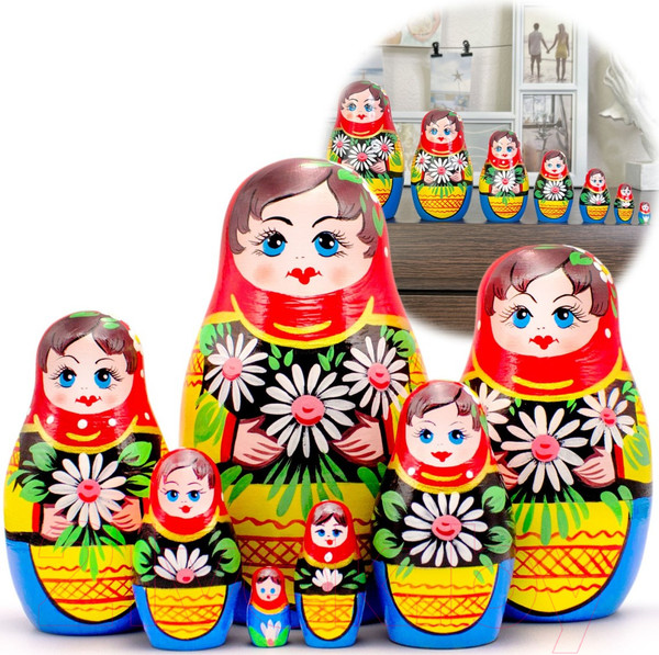Изображение товара Матрешка сувенирная Брестская Фабрика Сувениров С маргаритками в красном платке / 7056