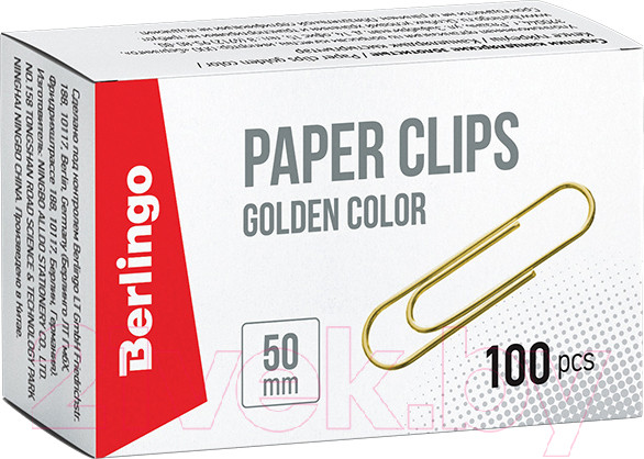 Изображение товара Скрепки Berlingo BK2518 (100шт, золото)
