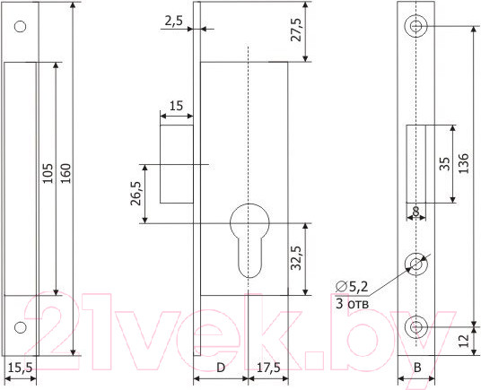 Изображение товара Замок врезной Гардиан Profi 25.01.24 (узкопрофильный)