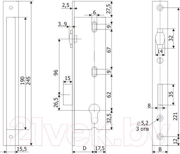Изображение товара Замок врезной Гардиан Profi 25.11Р.16 (цилиндровый, с роликовой защелкой)