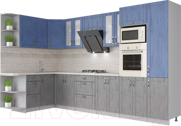 Изображение товара Кухонный гарнитур Интерлиния Мила Крафт 1.68x3.4 левая (дуб серый/дуб лазурный/травертин серый)