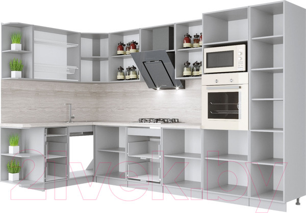 Изображение товара Кухонный гарнитур Интерлиния Мила Крафт 1.68x3.4 левая (дуб серый/дуб полярный/травертин серый)