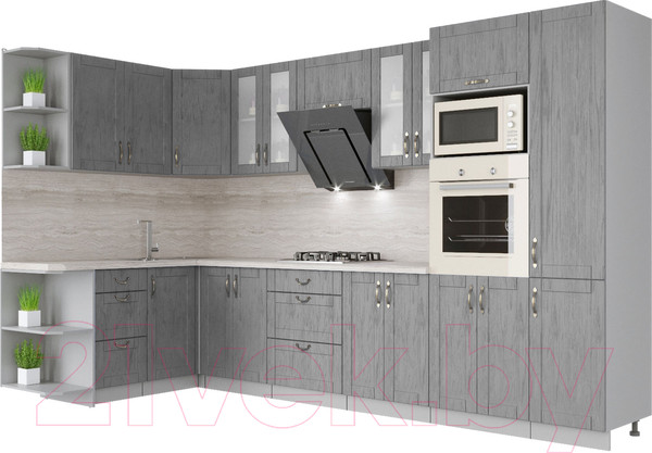 Изображение товара Кухонный гарнитур Интерлиния Мила Крафт 1.68x3.4 левая (дуб серый/дуб серый/травертин серый)