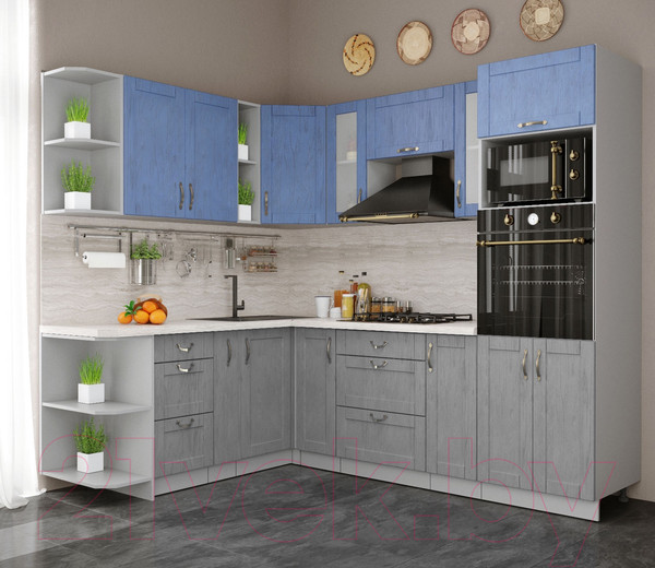 Изображение товара Кухонный гарнитур Интерлиния Мила Крафт 1.88x2.4 левая (дуб серый/дуб лазурный/травертин серый)