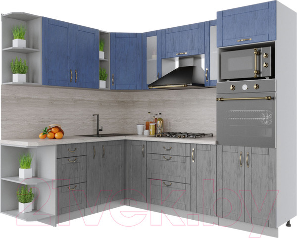 Изображение товара Кухонный гарнитур Интерлиния Мила Крафт 1.88x2.4 левая (дуб серый/дуб лазурный/травертин серый)