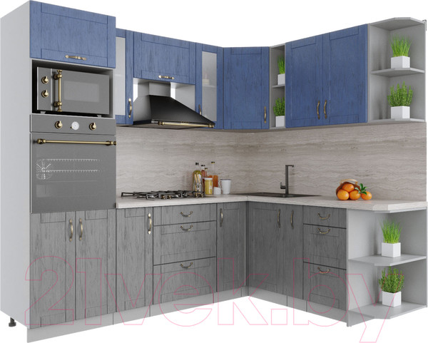 Изображение товара Кухонный гарнитур Интерлиния Мила Крафт 1.88x2.4 правая (дуб серый/дуб лазурный/травертин серый)