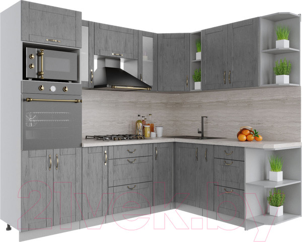 Изображение товара Кухонный гарнитур Интерлиния Мила Крафт 1.88x2.4 правая (дуб серый/дуб серый/травертин серый)