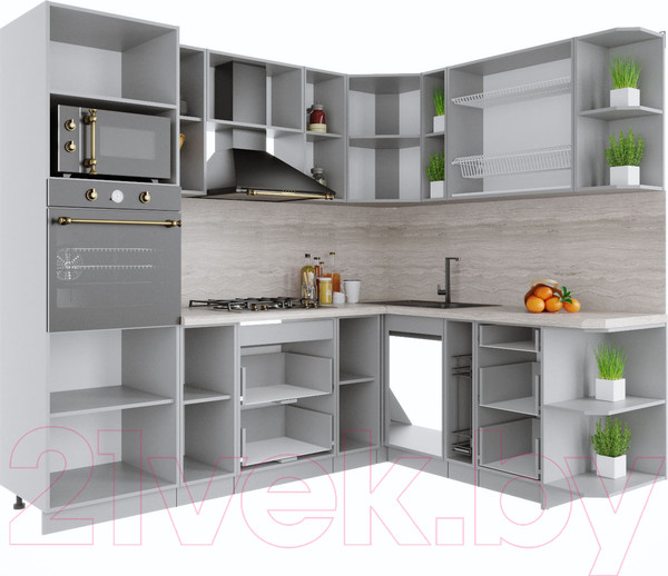 Изображение товара Кухонный гарнитур Интерлиния Мила Крафт 1.88x2.4 правая (дуб серый/дуб серый/травертин серый)