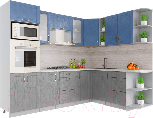 Изображение товара Кухонный гарнитур Интерлиния Мила Крафт 1.88x2.6 правая (дуб серый/дуб лазурный/травертин серый)