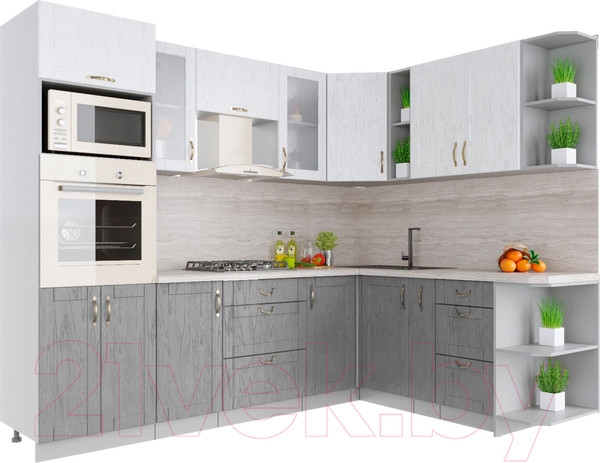 Изображение товара Кухонный гарнитур Интерлиния Мила Крафт 1.88x2.6 правая (дуб серый/дуб полярный/травертин серый)
