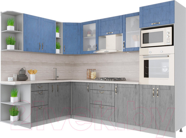 Изображение товара Кухонный гарнитур Интерлиния Мила Крафт 1.88x2.8 левая (дуб серый/дуб лазурный/травертин серый)