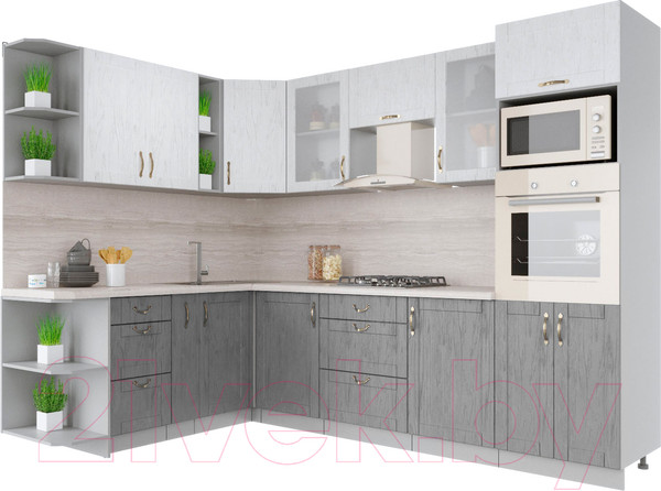 Изображение товара Кухонный гарнитур Интерлиния Мила Крафт 1.88x2.8 левая (дуб серый/дуб полярный/травертин серый)