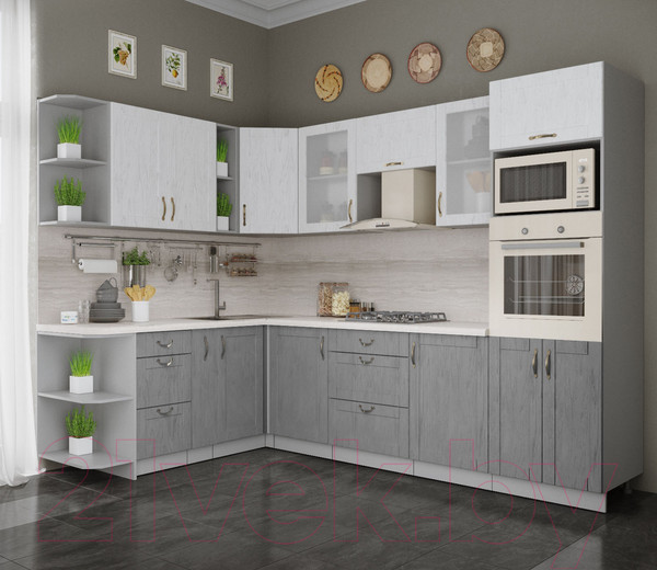 Изображение товара Кухонный гарнитур Интерлиния Мила Крафт 1.88x2.8 левая (дуб серый/дуб полярный/травертин серый)