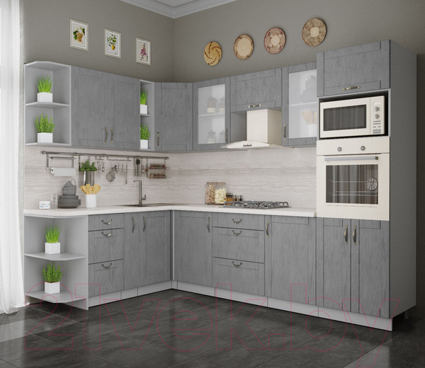 Изображение товара Кухонный гарнитур Интерлиния Мила Крафт 1.88x2.8 левая (дуб серый/дуб серый/травертин серый)