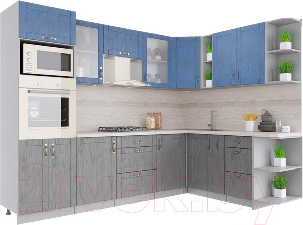 Изображение товара Кухонный гарнитур Интерлиния Мила Крафт 1.88x2.8 правая (дуб серый/дуб лазурный/травертин серый)