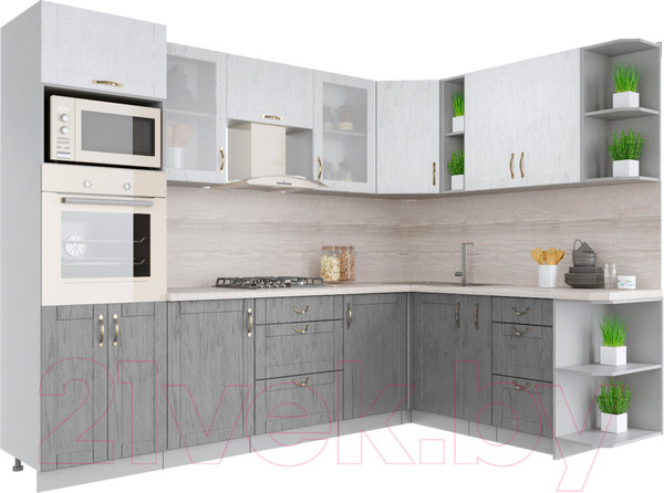 Изображение товара Кухонный гарнитур Интерлиния Мила Крафт 1.88x2.8 правая (дуб серый/дуб полярный/травертин серый)