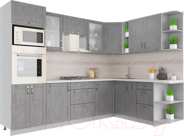 Изображение товара Кухонный гарнитур Интерлиния Мила Крафт 1.88x2.8 правая (дуб серый/дуб серый/травертин серый)