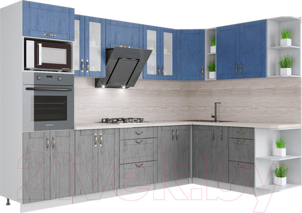 Изображение товара Кухонный гарнитур Интерлиния Мила Крафт 1.88x3.0 правая (дуб серый/дуб лазурный/травертин серый)