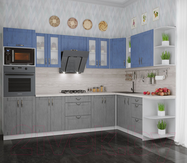 Изображение товара Кухонный гарнитур Интерлиния Мила Крафт 1.88x3.0 правая (дуб серый/дуб лазурный/травертин серый)