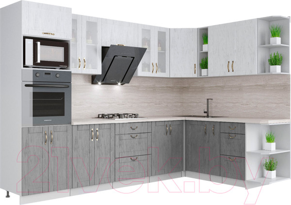 Изображение товара Кухонный гарнитур Интерлиния Мила Крафт 1.88x3.0 правая (дуб серый/дуб полярный/травертин серый)
