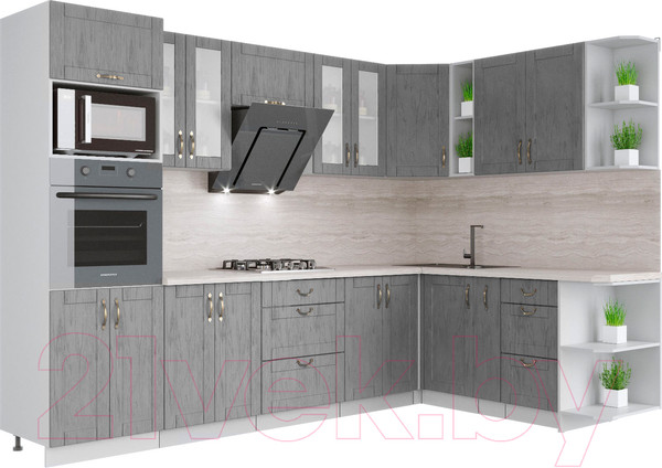 Изображение товара Кухонный гарнитур Интерлиния Мила Крафт 1.88x3.0 правая (дуб серый/дуб серый/травертин серый)